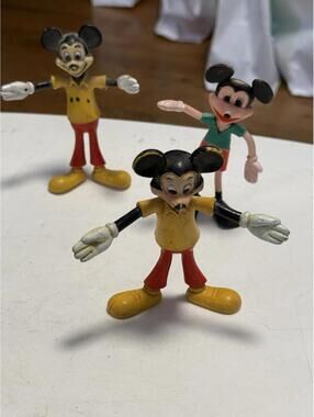 Vintage Walt Disney Productions Mickey Mouse Rubber Figure Doll Toy 5" Lot Of 3